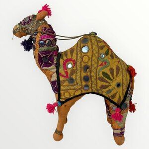 Vintage Camel India Anglo Raj Embroidered Mirrors Handmade Stuffed Decor Hobo
